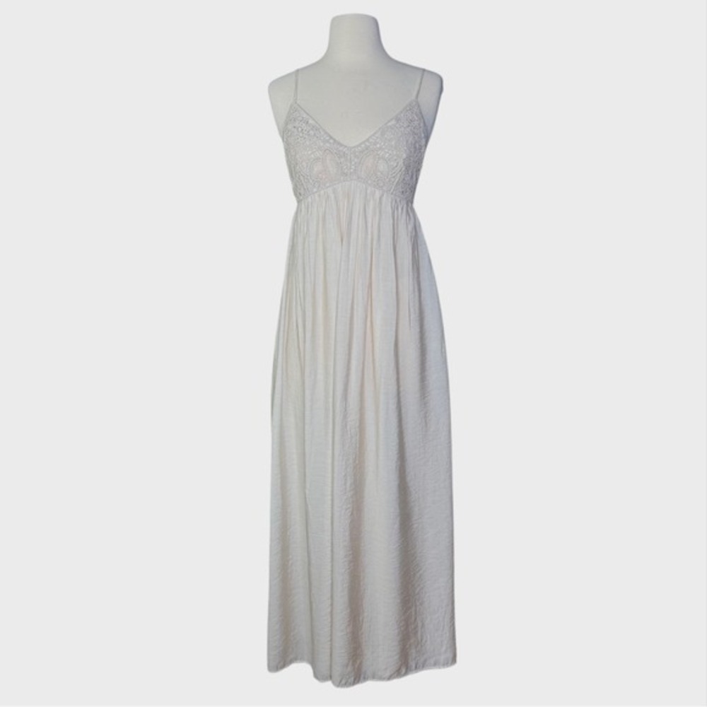 Abercrombie and Fitch Small Khaki Color Cottage Core Coastal Maxi Dress Crochet